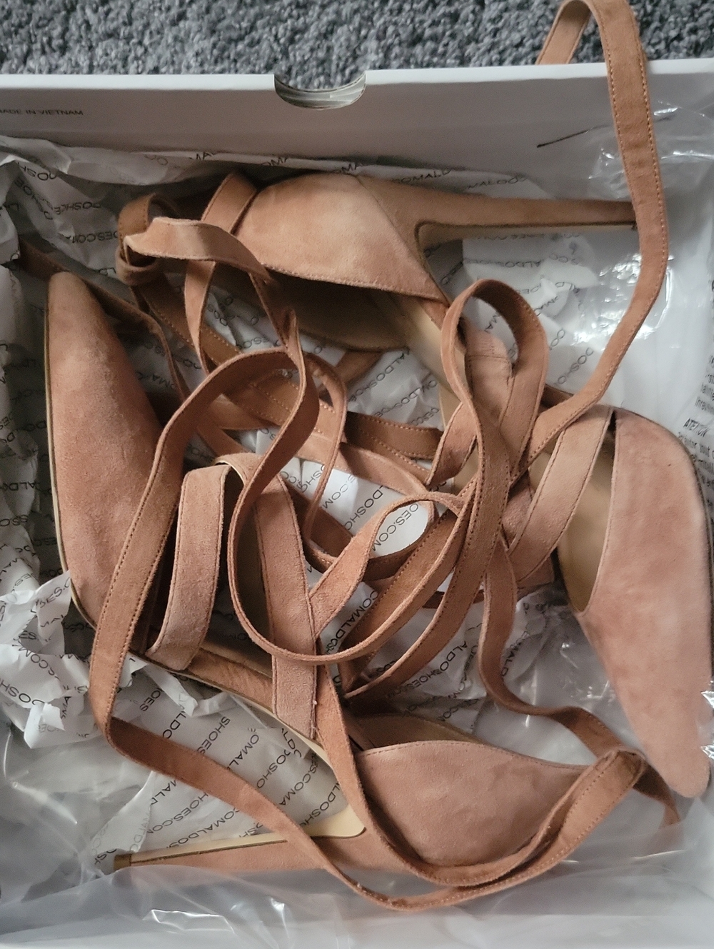 Aldo Blush Tan Suede Lace-Up Pointed-Toe Heels